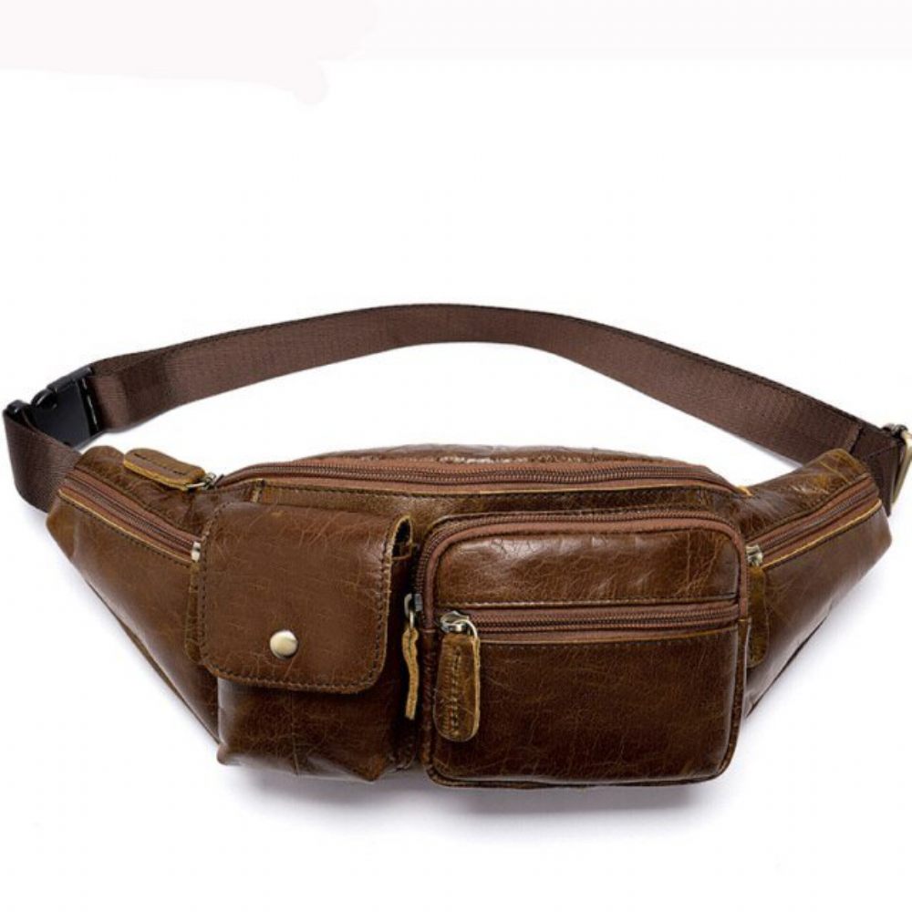 Sacs À Bandoulière Pour Hommes Pochette Ceinture Cuir Exquis Argent - Café