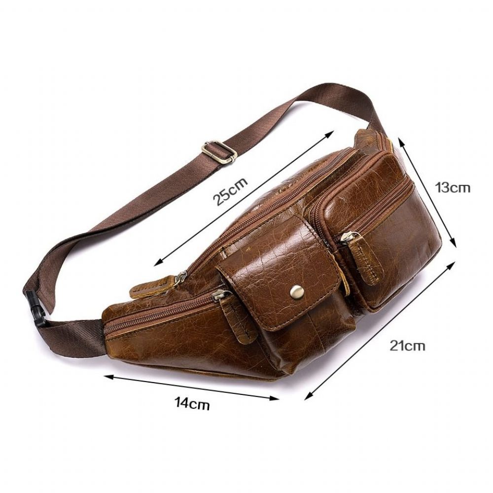 Sacs À Bandoulière Pour Hommes Pochette Ceinture Cuir Exquis Argent - Café 2