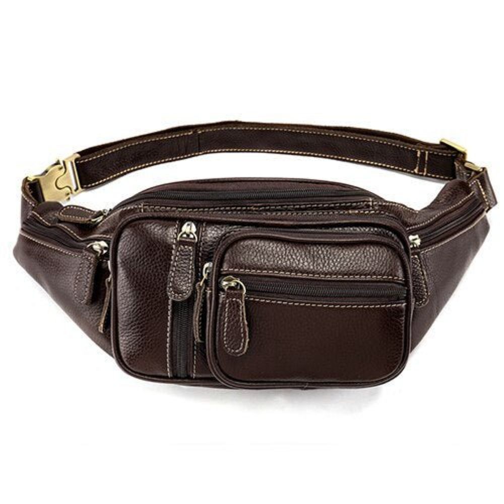 Sacs À Bandoulière Pour Hommes Pochette Ceinture Cuir Exquis Argent - Café 2