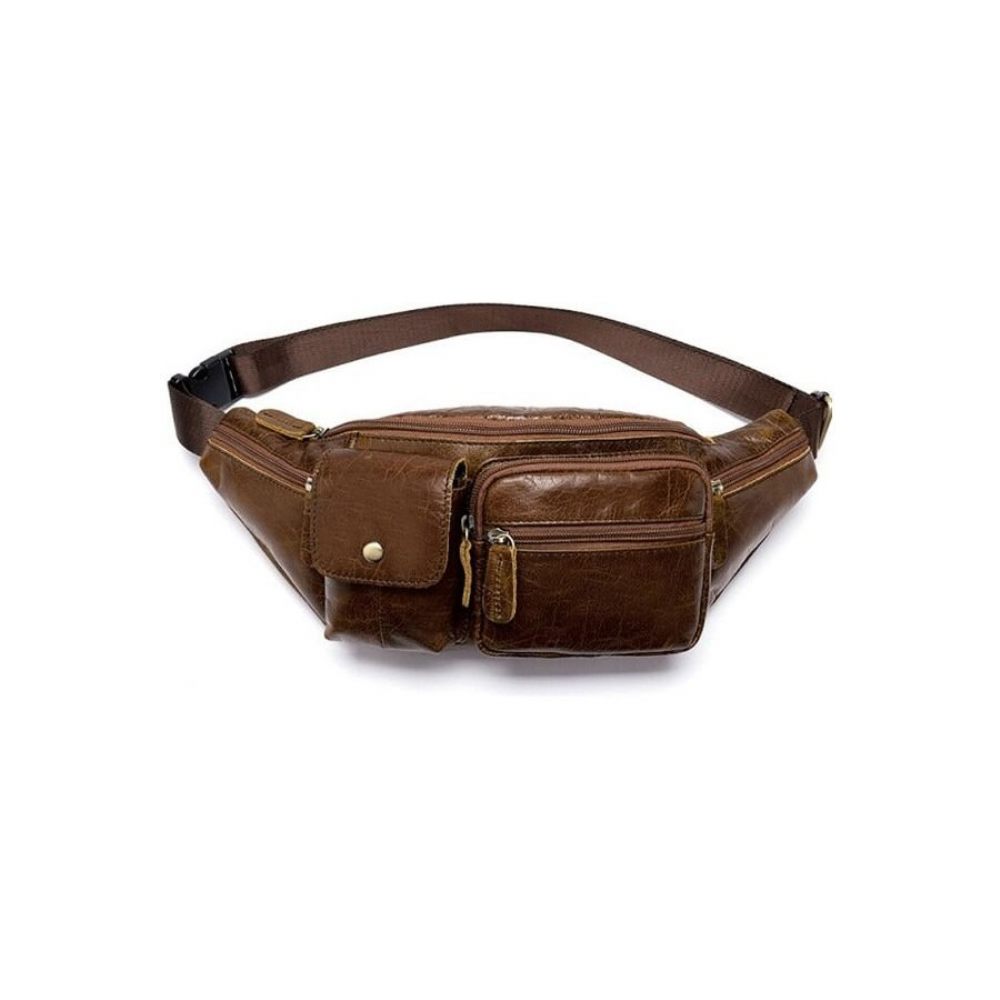 Sacs À Bandoulière Pour Hommes Pochette Ceinture Cuir Exquis Argent - Café 2