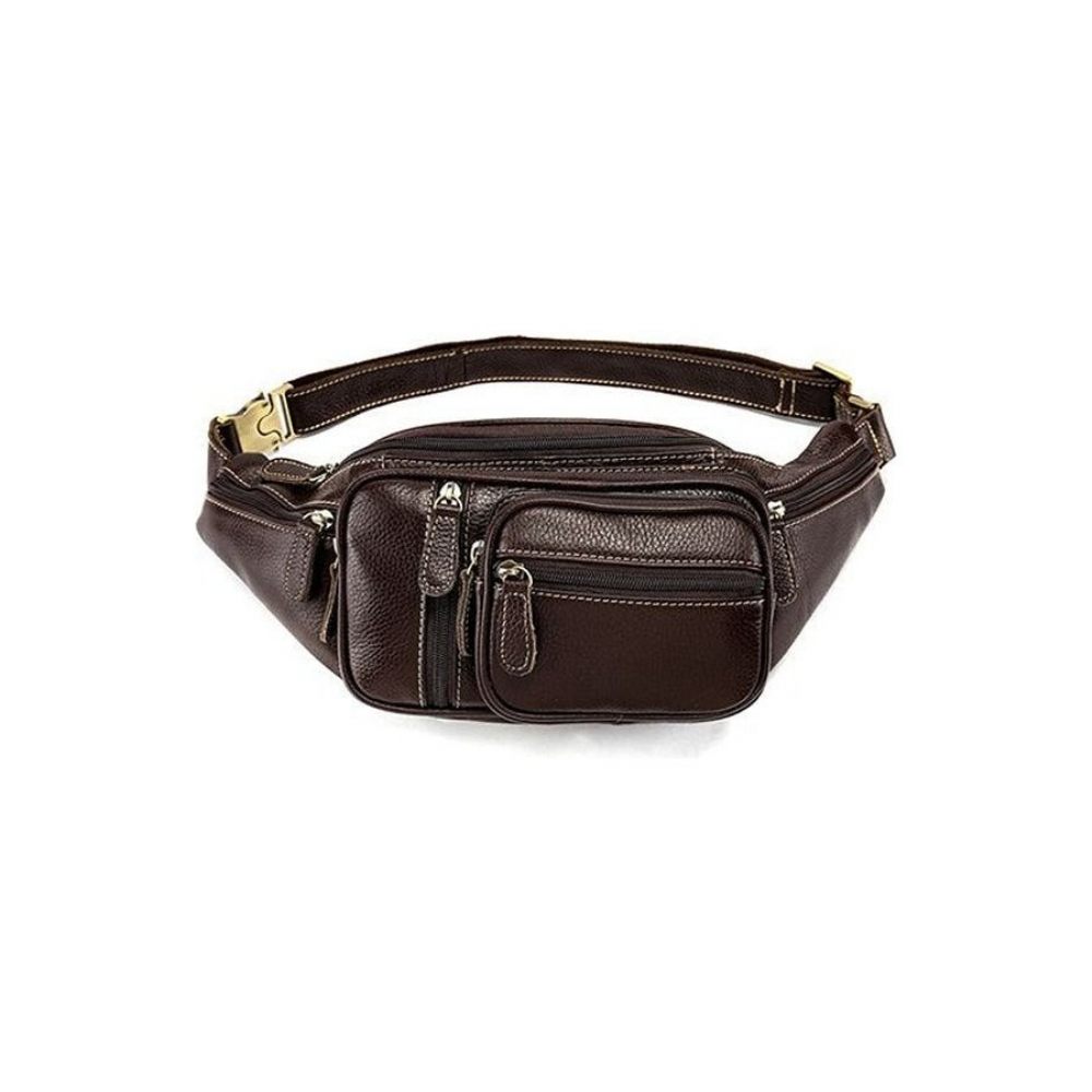 Sacs À Bandoulière Pour Hommes Pochette Ceinture Cuir Exquis Argent - Café 3