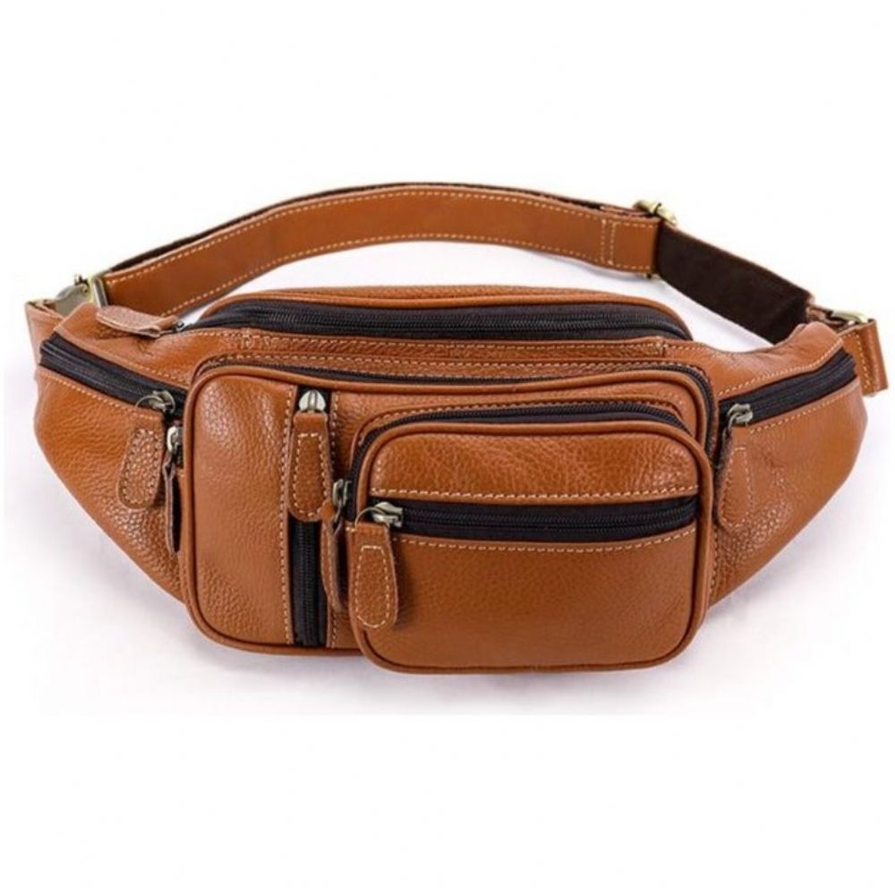 Sacs À Bandoulière Pour Hommes Pochette Ceinture Cuir Exquis Argent - Marron