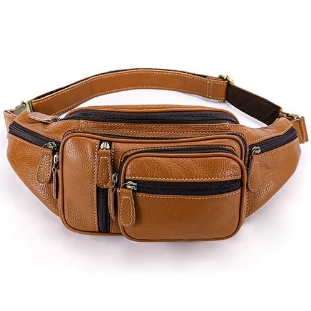 Sacs À Bandoulière Pour Hommes Pochette Ceinture Cuir Exquis Argent - Marron