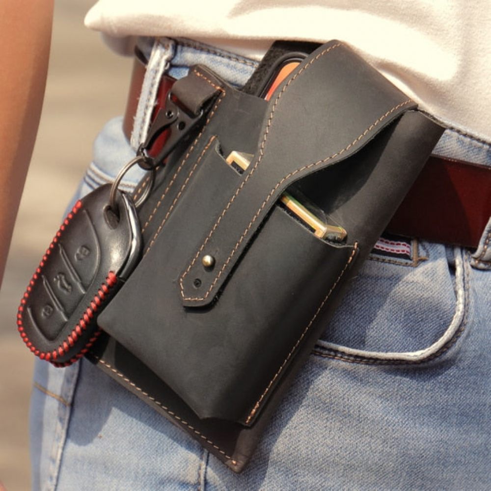 Sacs À Bandoulière Pour Hommes Pochette Téléphone Cuir Sac Messager - Noir