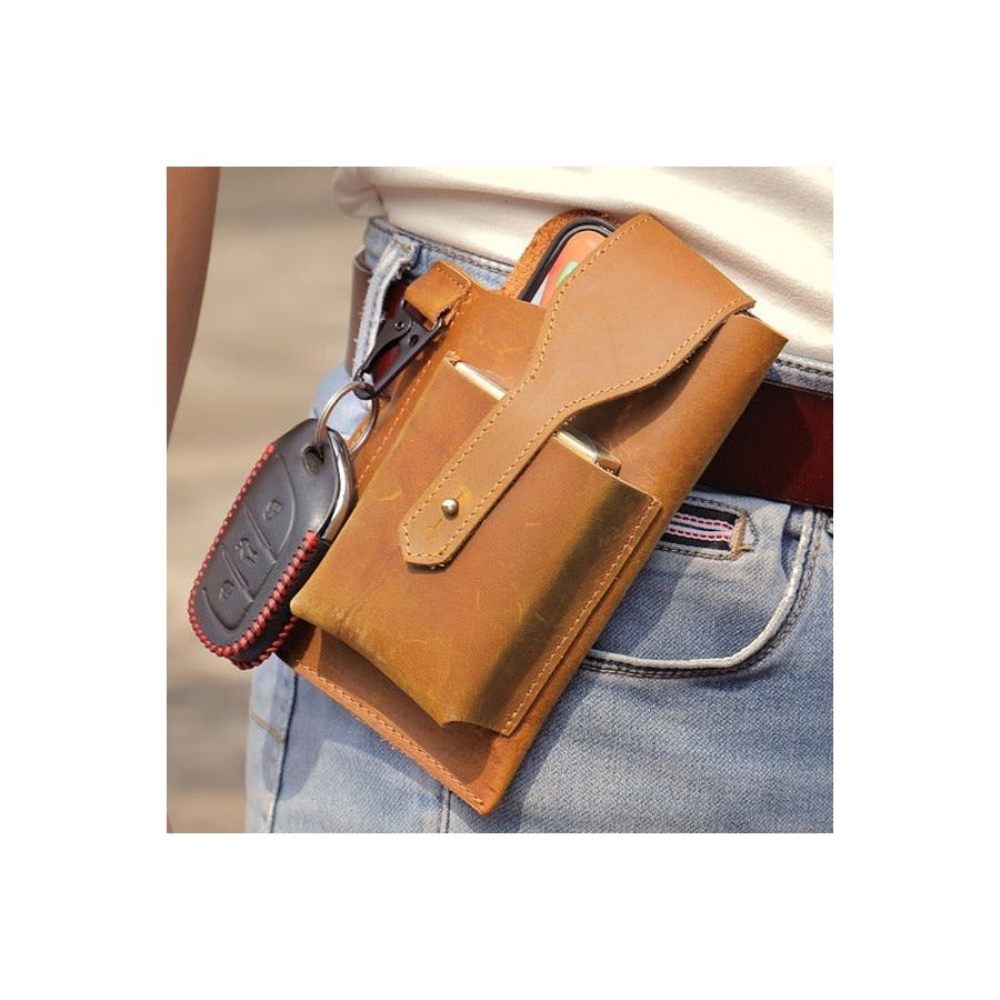 Sacs À Bandoulière Pour Hommes Pochette Téléphone Cuir Sac Messager - Marron 2