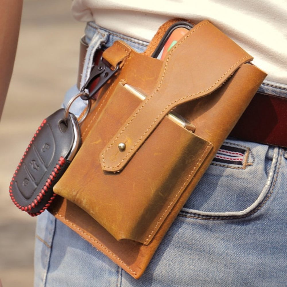 Sacs À Bandoulière Pour Hommes Pochette Téléphone Cuir Sac Messager - Marron 2