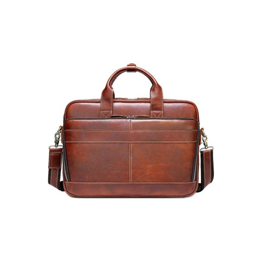 Sacs À Bandoulière Pour Hommes Porte-documents Luxe Cuir Avec Fermeture Éclair Ordinateur Portable - Marron