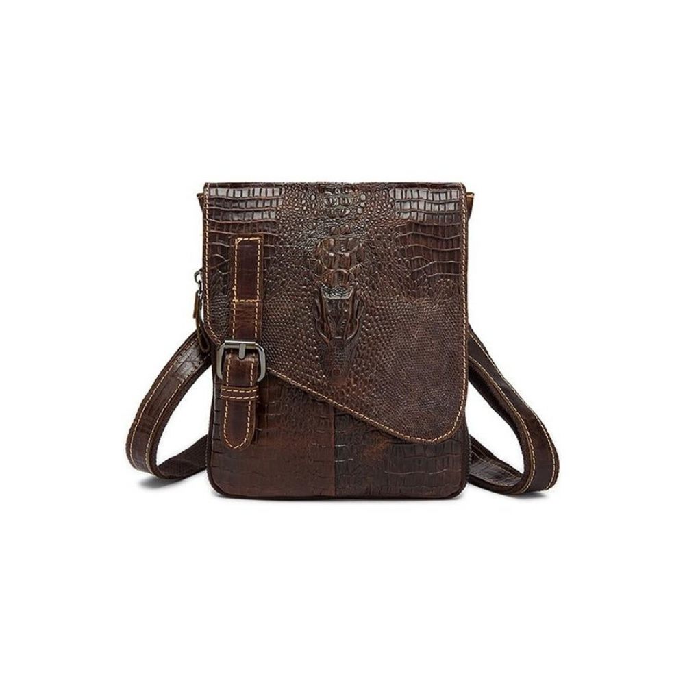 Sacs À Bandoulière Pour Hommes Sac Banane Voyage Cuir Motif D'alligator Luxe - Café