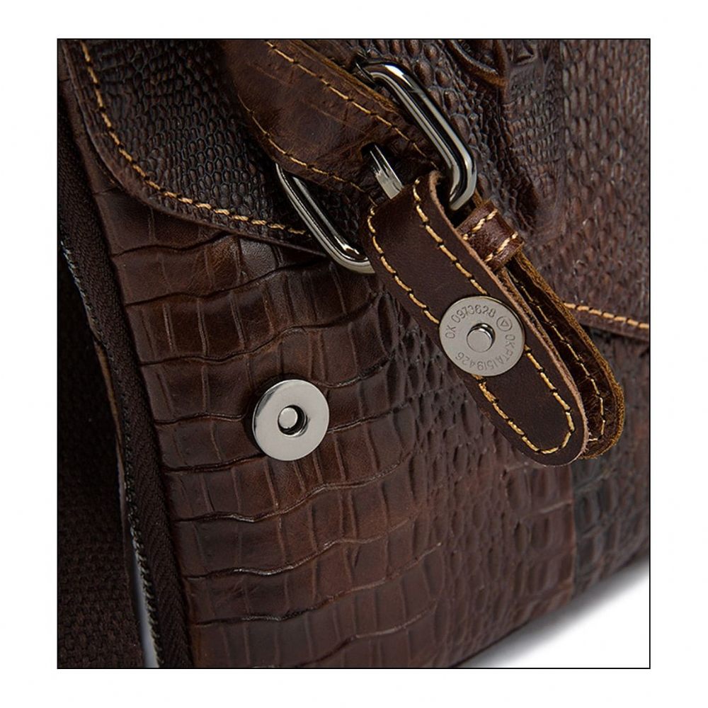 Sacs À Bandoulière Pour Hommes Sac Banane Voyage Cuir Motif D'alligator Luxe - Café