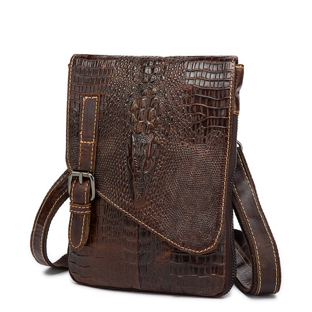 Sacs À Bandoulière Pour Hommes Sac Banane Voyage Cuir Motif D'alligator Luxe - Café