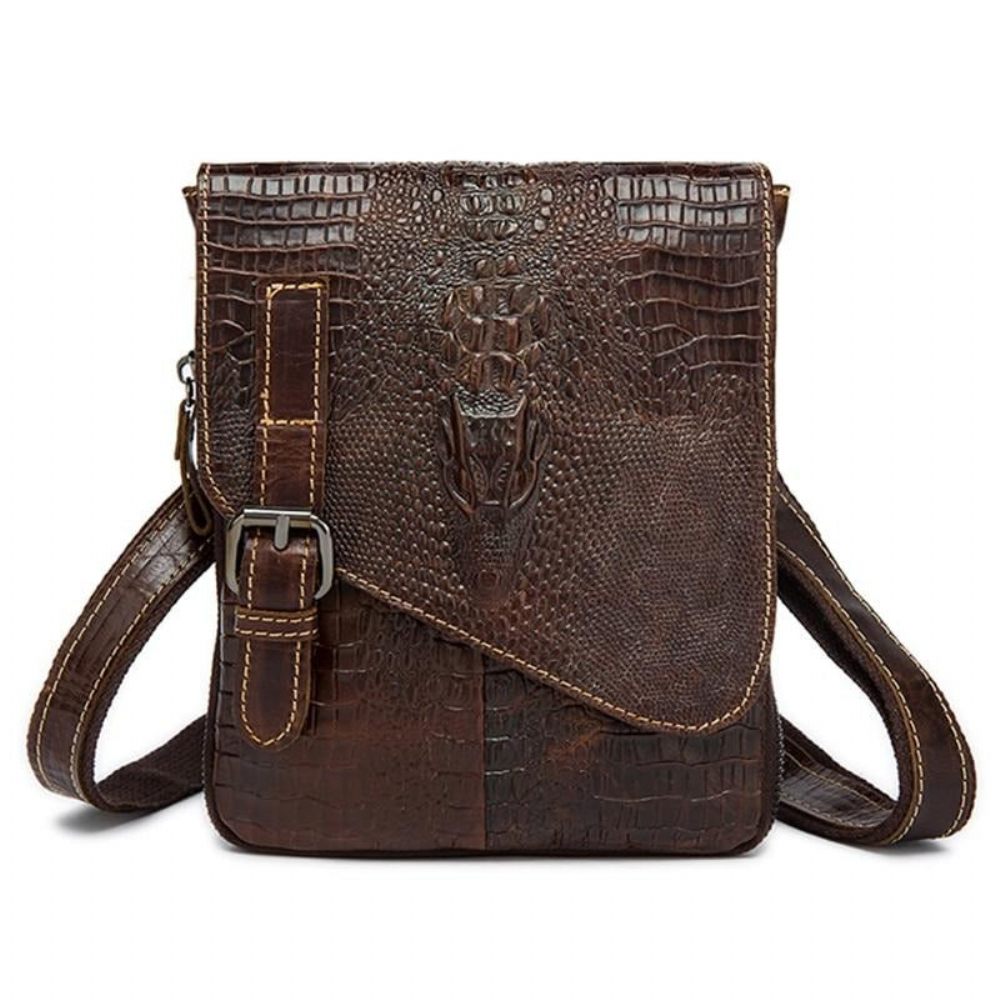 Sacs À Bandoulière Pour Hommes Sac Banane Voyage Cuir Motif D'alligator Luxe - Café