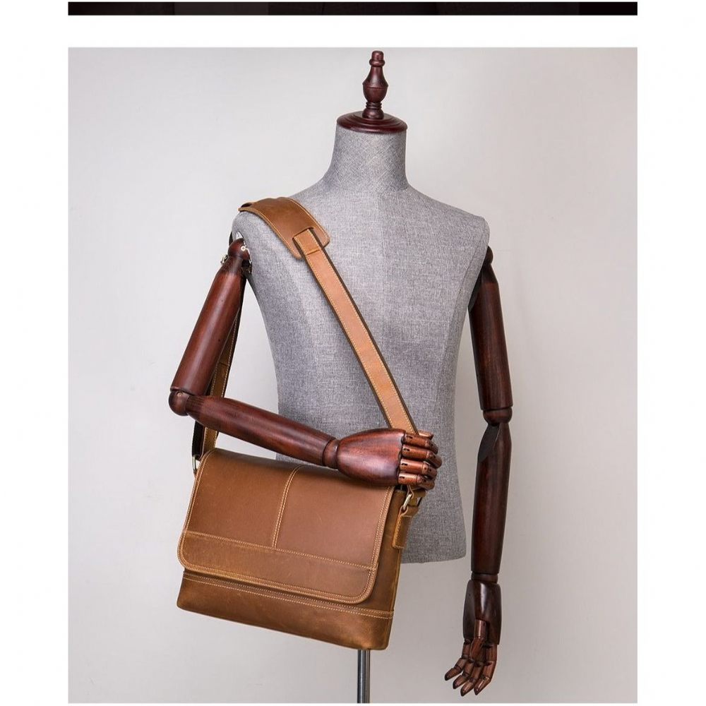 Sacs À Bandoulière Pour Hommes Sac Chic Avec Fermeture Couverture - Café