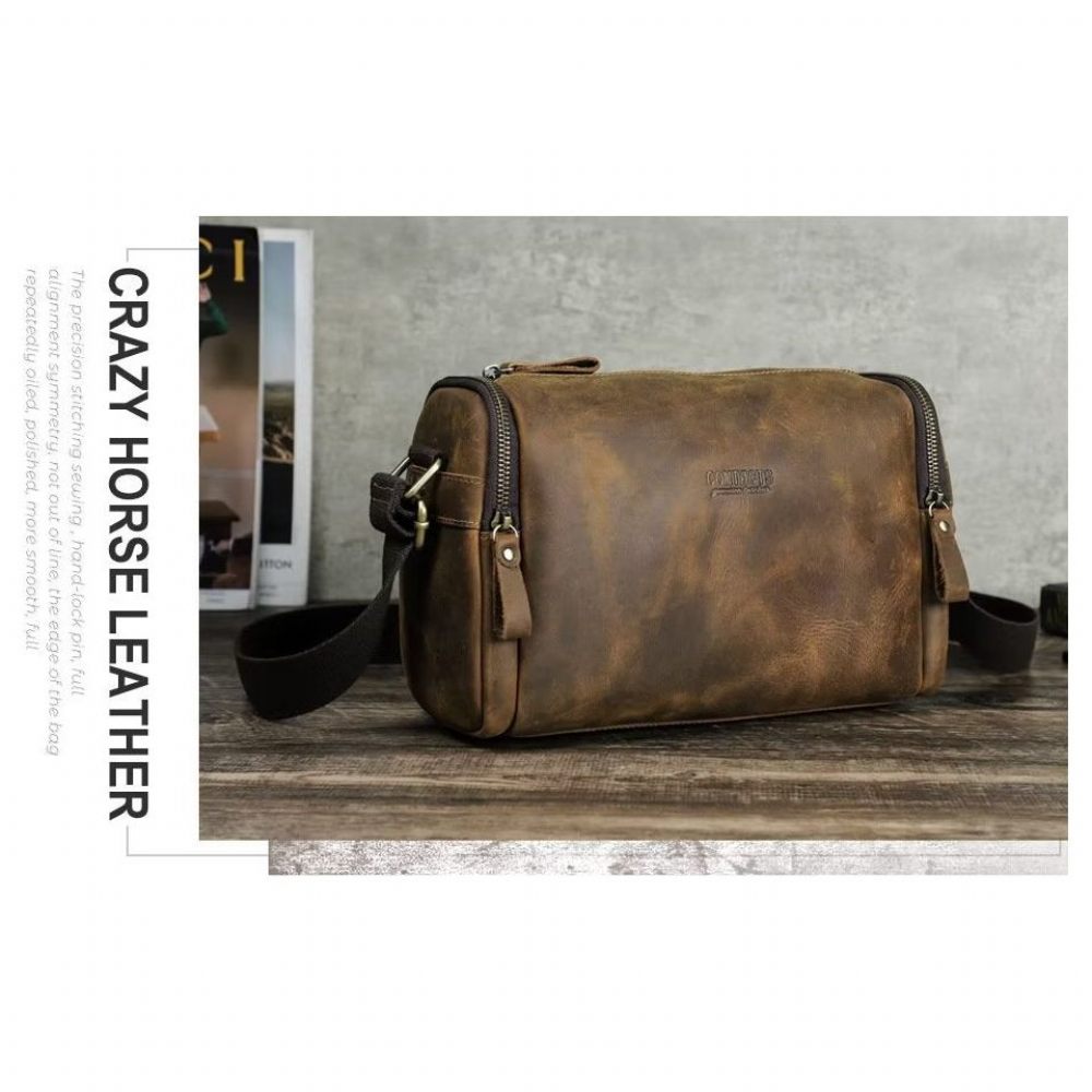 Sacs À Bandoulière Pour Hommes Sac Classique Rabat Cuir Luxe - Café