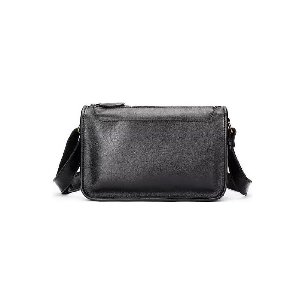 Sacs À Bandoulière Pour Hommes Sac Classique Rabat Cuir Véritable Luxe - Noir