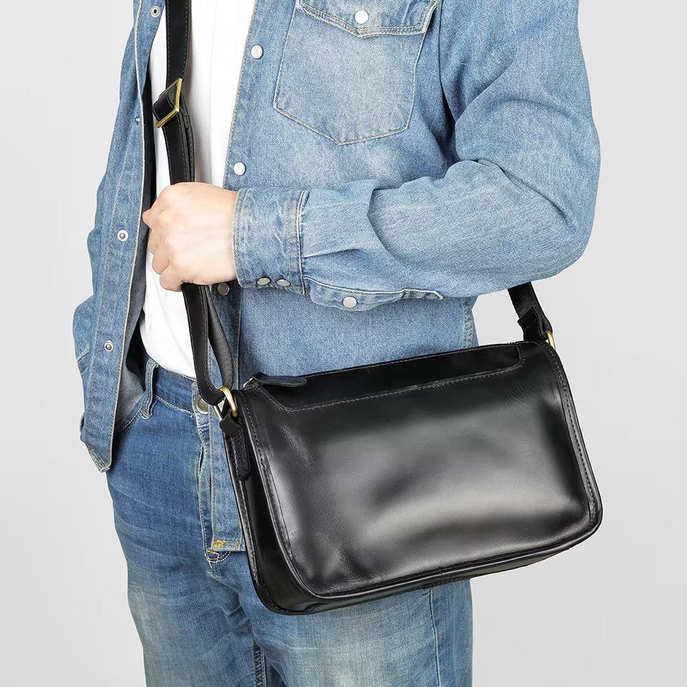 Sacs À Bandoulière Pour Hommes Sac Classique Rabat Cuir Véritable Luxe - Noir