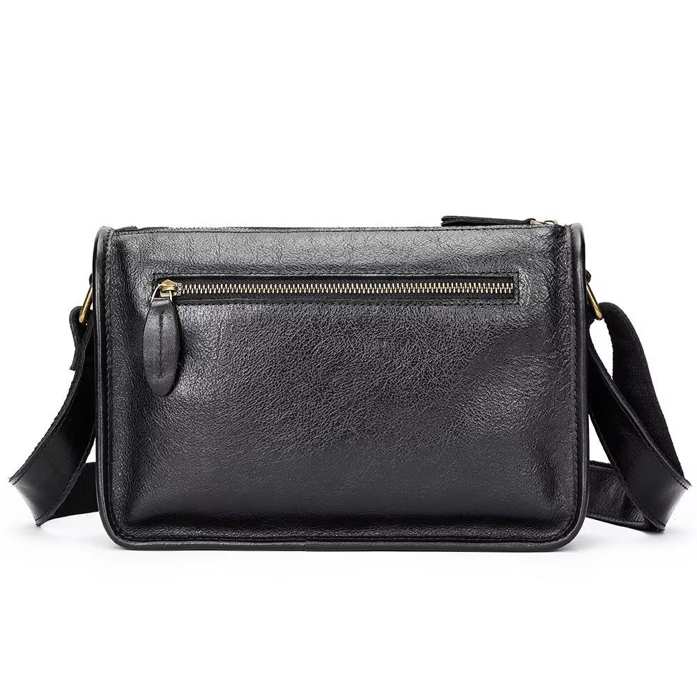 Sacs À Bandoulière Pour Hommes Sac Classique Rabat Cuir Véritable Luxe - Noir