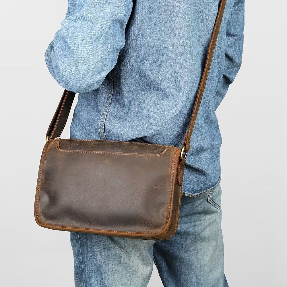 Sacs À Bandoulière Pour Hommes Sac Classique Rabat Cuir Véritable Luxe - Café