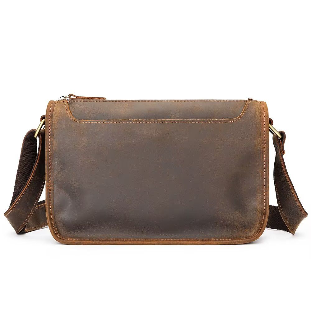 Sacs À Bandoulière Pour Hommes Sac Classique Rabat Cuir Véritable Luxe - Café