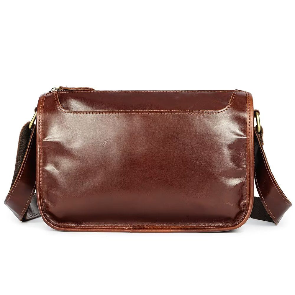 Sacs À Bandoulière Pour Hommes Sac Classique Rabat Cuir Véritable Luxe - Café Rouge