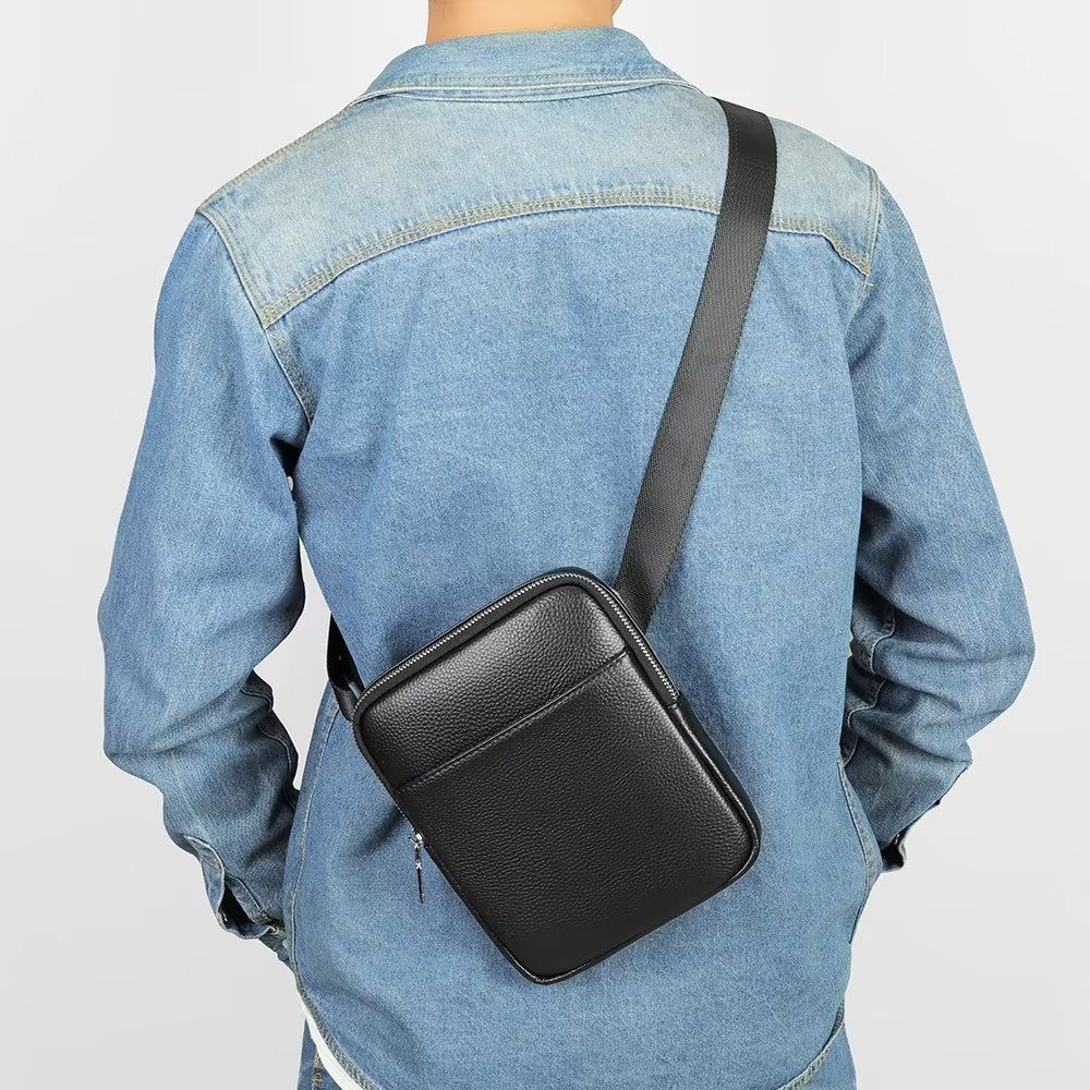 Sacs À Bandoulière Pour Hommes Sac Clouté Rabat Cuir Luxe - Noir