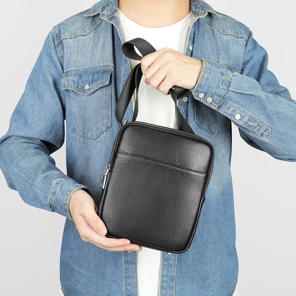 Sacs À Bandoulière Pour Hommes Sac Clouté Rabat Cuir Luxe - Noir