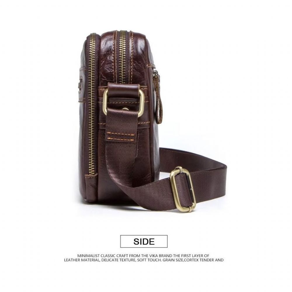 Sacs À Bandoulière Pour Hommes Sac Compact Cuir Crazy Horse Élégant - Café