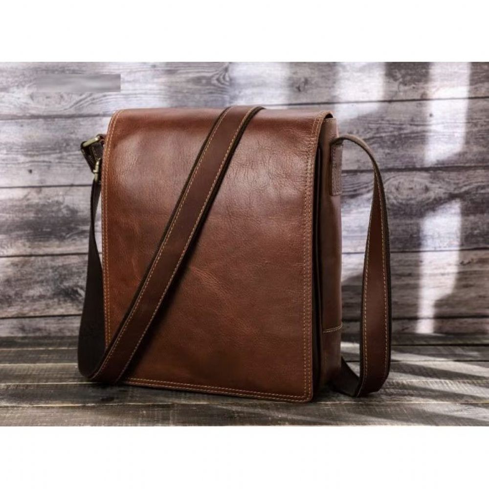 Sacs À Bandoulière Pour Hommes Sac Compact Rabat Cuir Luxe - Café