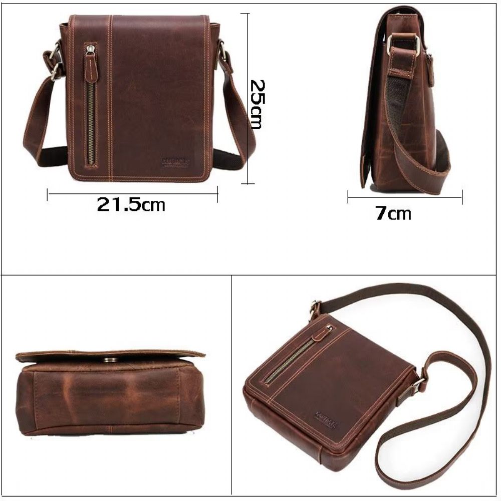 Sacs À Bandoulière Pour Hommes Sac Compact Rabat Cuir Luxe - Café