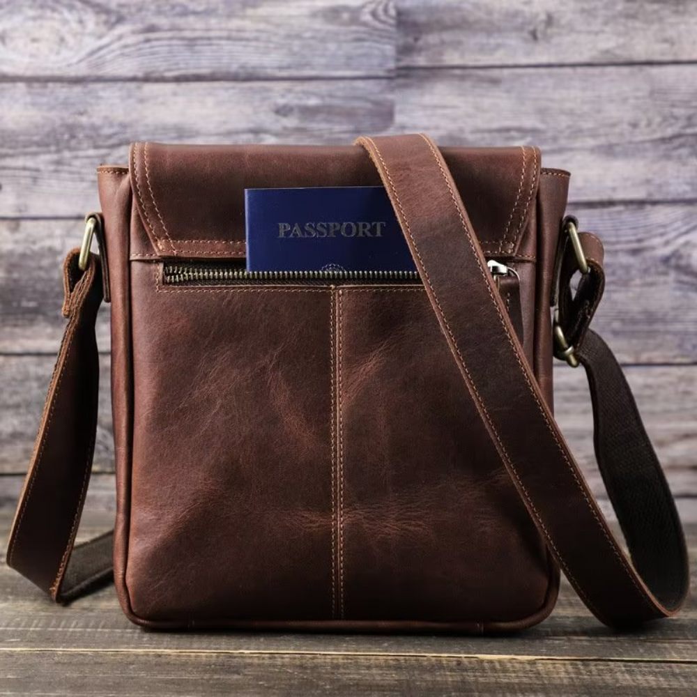 Sacs À Bandoulière Pour Hommes Sac Compact Rabat Cuir Luxe - Café