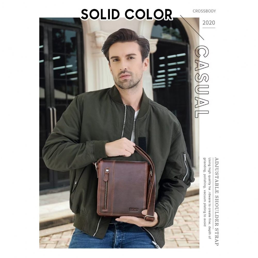 Sacs À Bandoulière Pour Hommes Sac Compact Rabat Cuir Luxe - Café