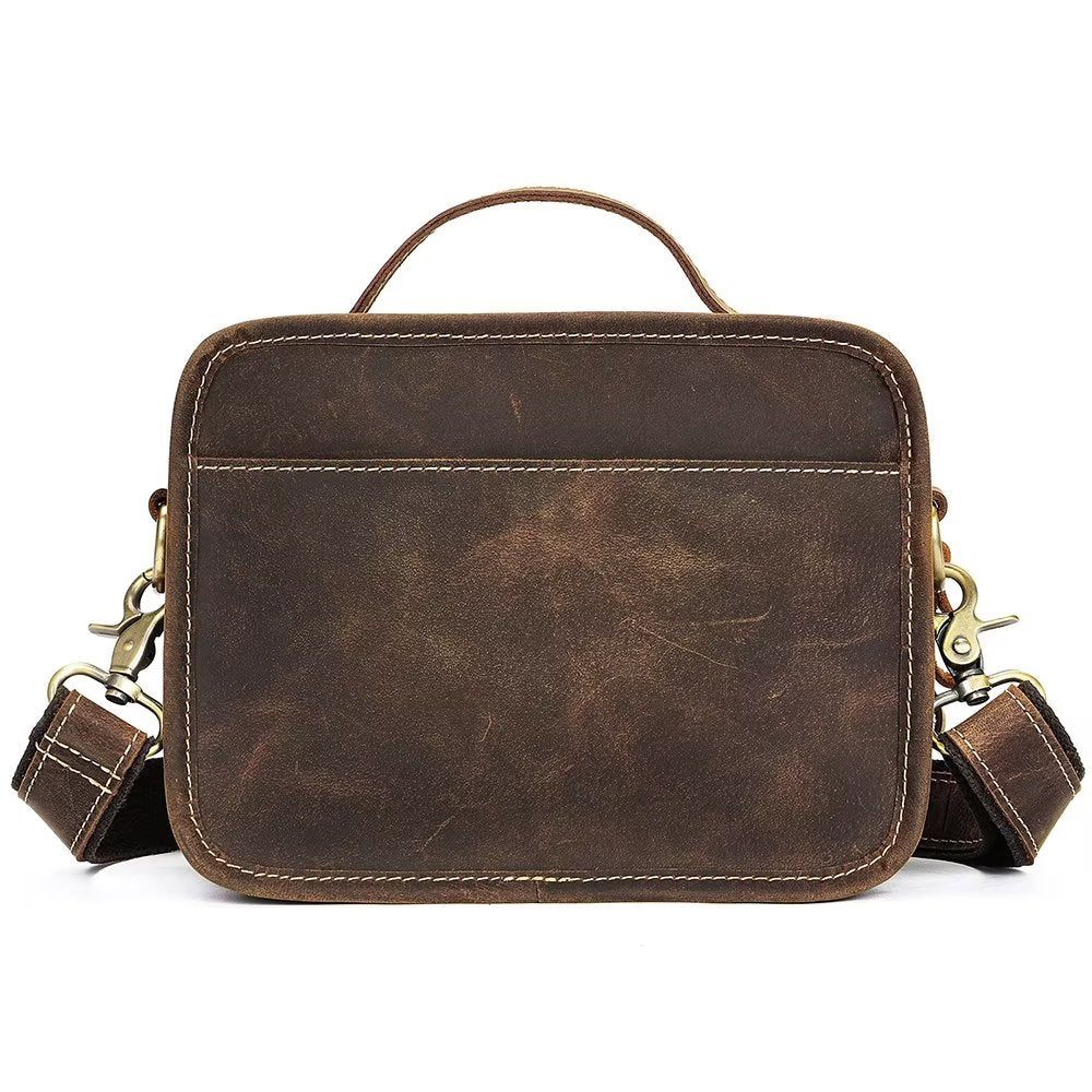 Sacs À Bandoulière Pour Hommes Sac Compact Rabat Cuir Véritable Luxe - Café