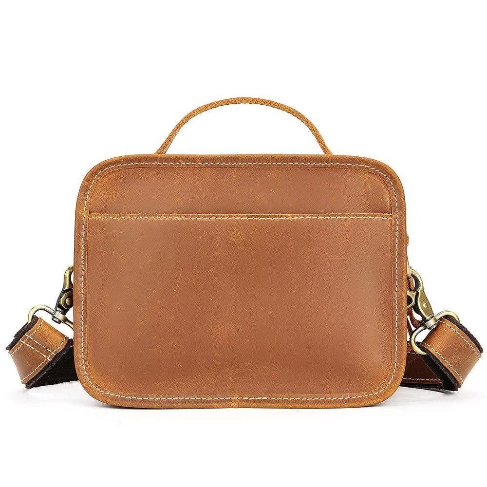 Sacs À Bandoulière Pour Hommes Sac Compact Rabat Cuir Véritable Luxe - Marron