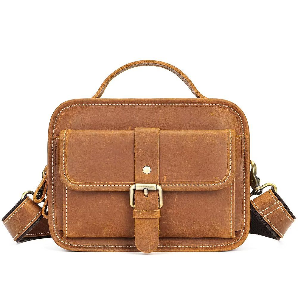 Sacs À Bandoulière Pour Hommes Sac Compact Rabat Cuir Véritable Luxe - Marron