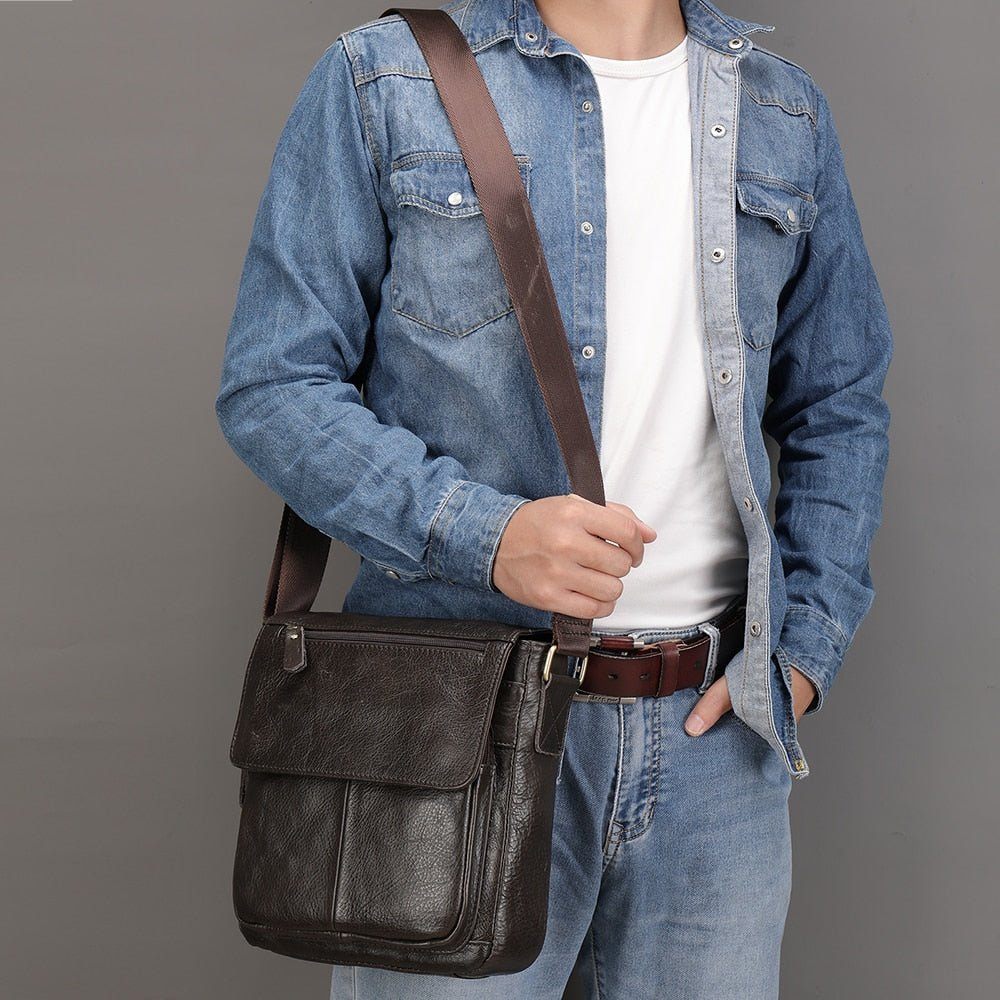 Sacs À Bandoulière Pour Hommes Sac Cuir - Café