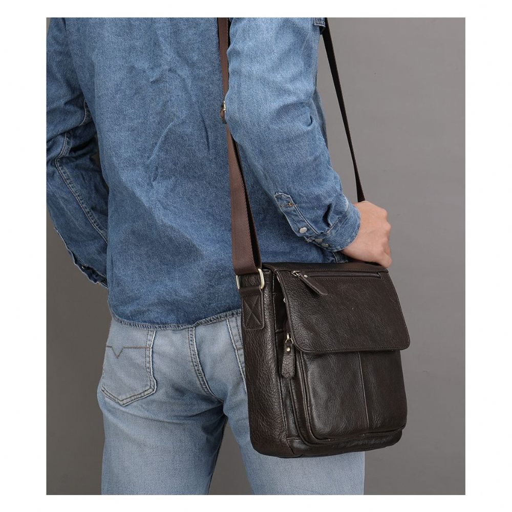 Sacs À Bandoulière Pour Hommes Sac Cuir - Café