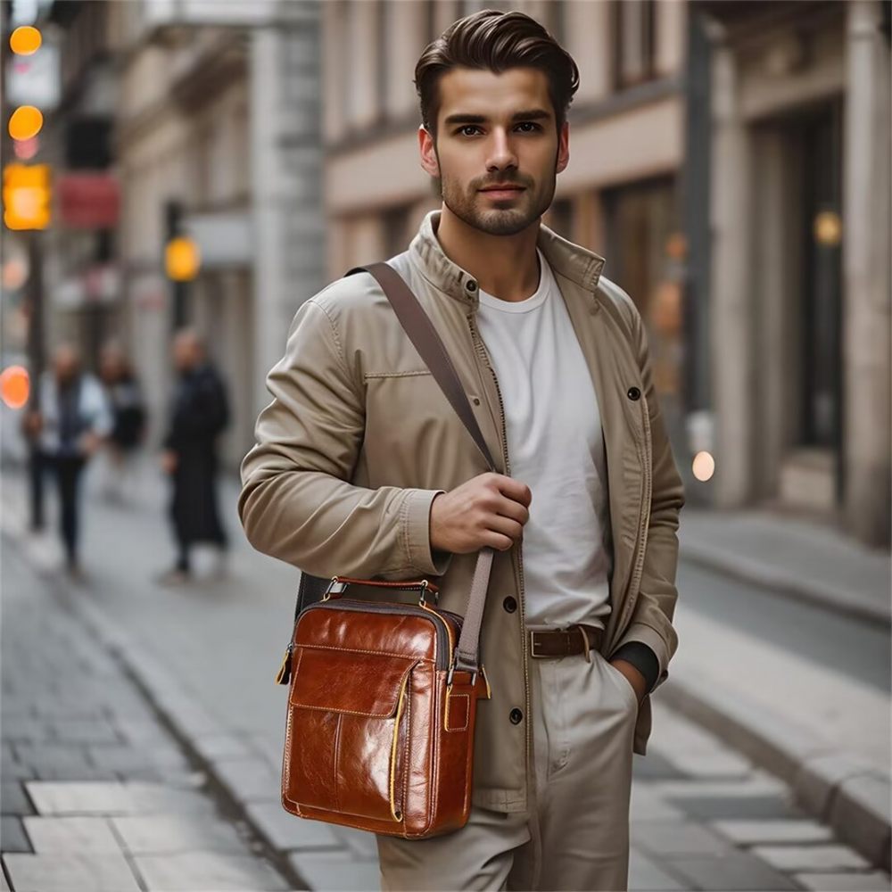 Sacs À Bandoulière Pour Hommes Sac Cuir D'alligator Allure Élégant - Brun