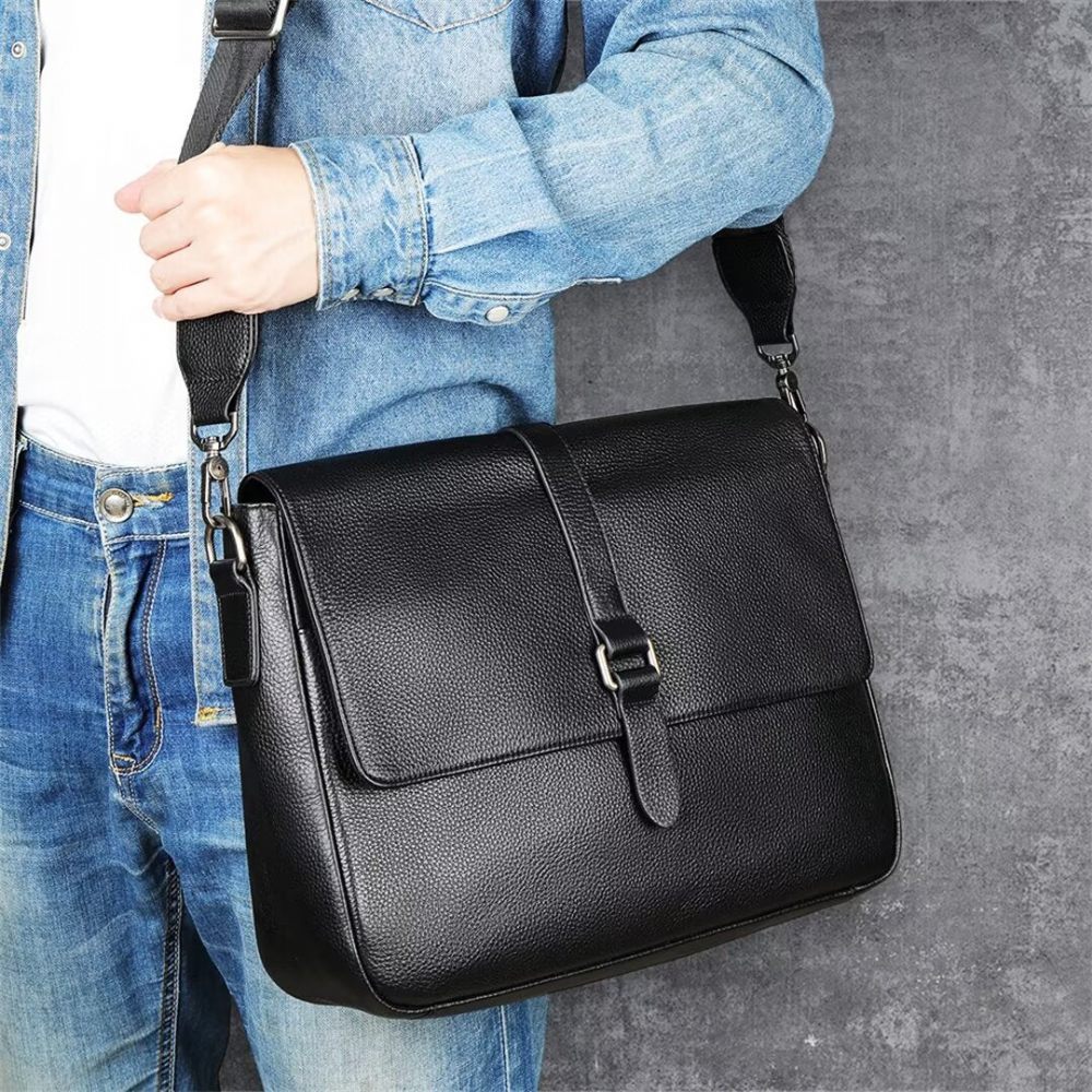 Sacs À Bandoulière Pour Hommes Sac Cuir D'alligator Executive Elite - Noir