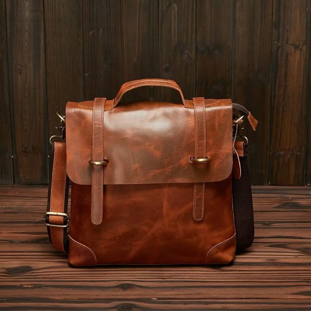 Sacs À Bandoulière Pour Hommes Sac Cuir Crazy Horse Luxe - Marron