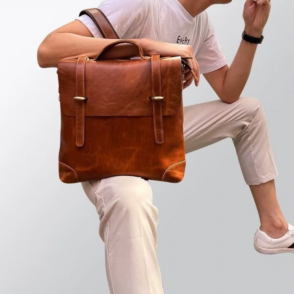 Sacs À Bandoulière Pour Hommes Sac Cuir Crazy Horse Luxe - Marron