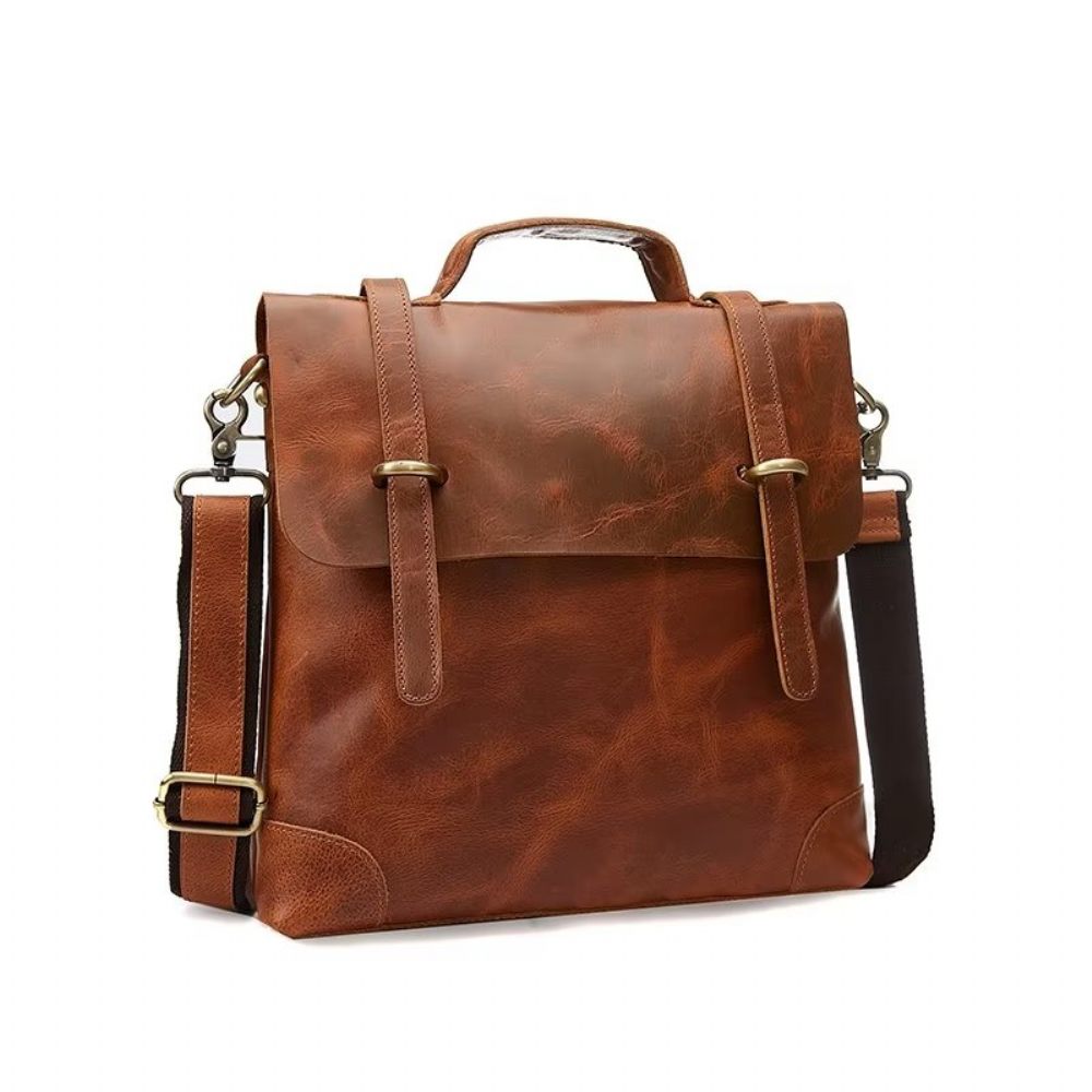 Sacs À Bandoulière Pour Hommes Sac Cuir Crazy Horse Luxe - Marron