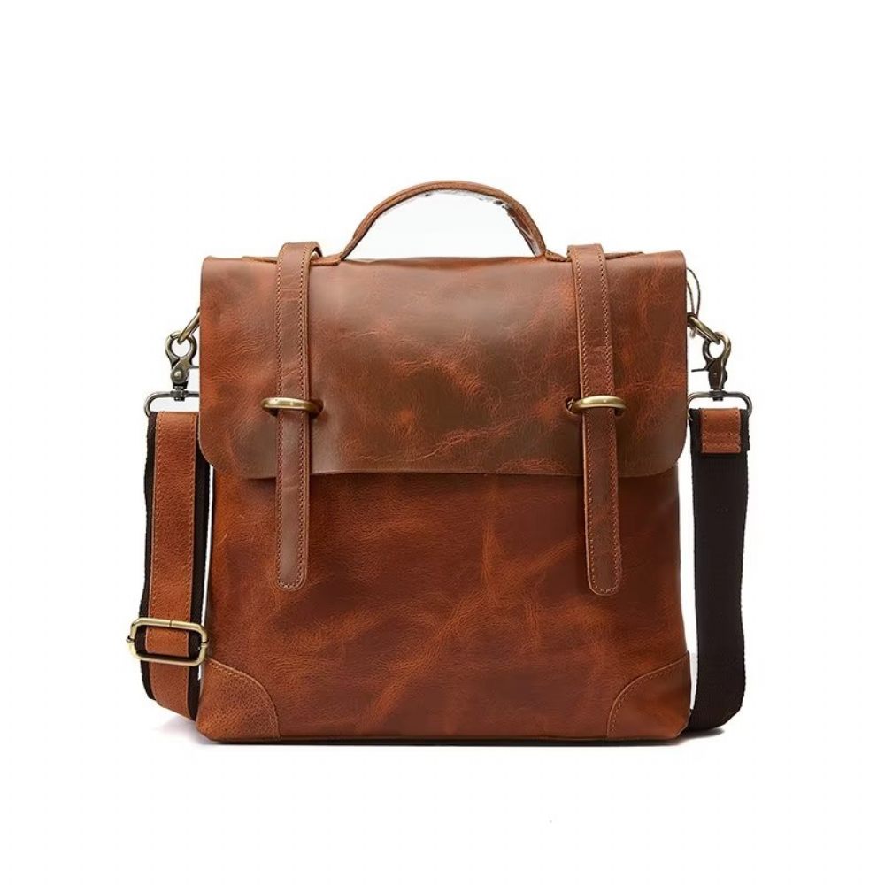 Sacs À Bandoulière Pour Hommes Sac Cuir Crazy Horse Luxe - Marron