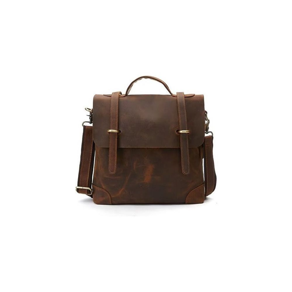 Sacs À Bandoulière Pour Hommes Sac Cuir Crazy Horse Luxe - Café