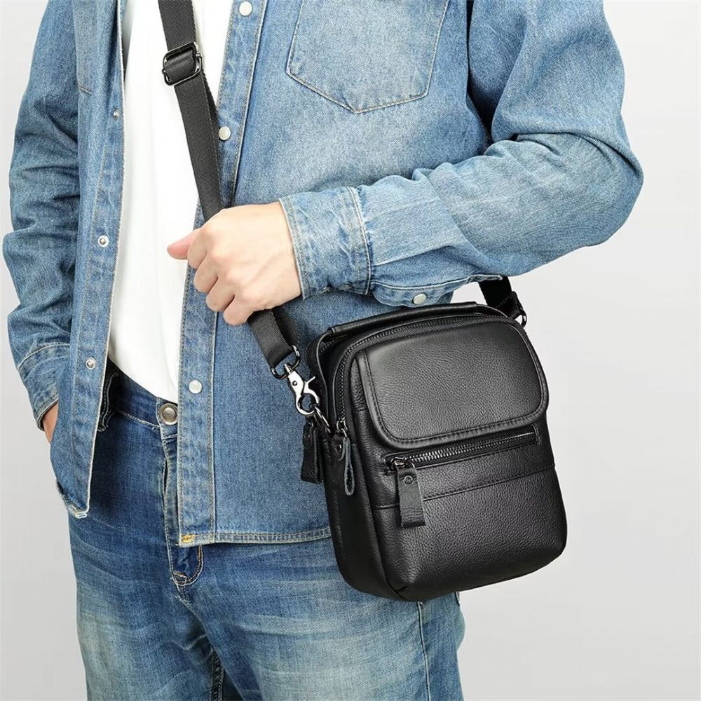 Sacs À Bandoulière Pour Hommes Sac Cuir Frontier La Mode - Noir