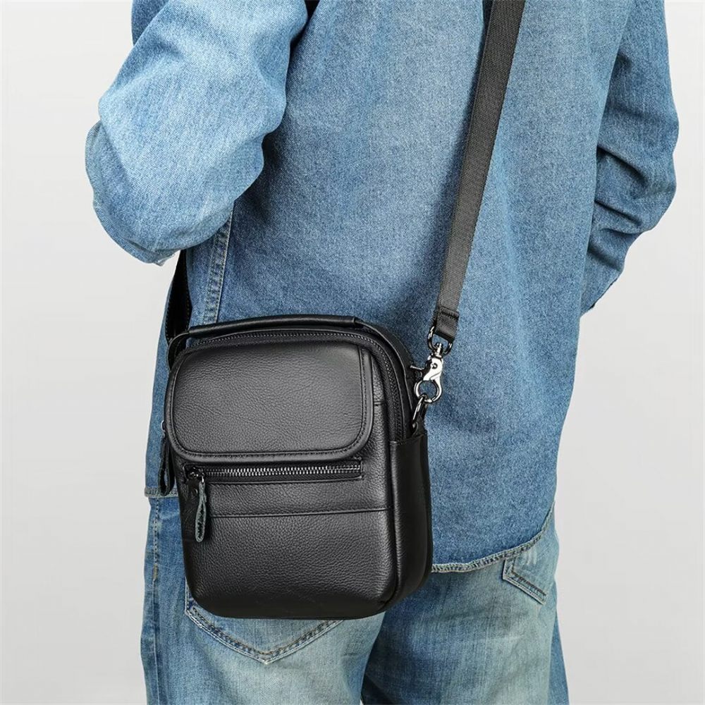 Sacs À Bandoulière Pour Hommes Sac Cuir Frontier La Mode - Noir