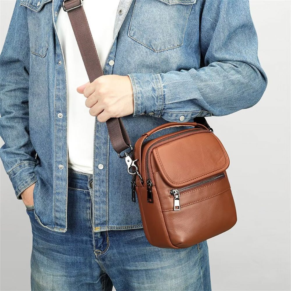 Sacs À Bandoulière Pour Hommes Sac Cuir Frontier La Mode - Noir