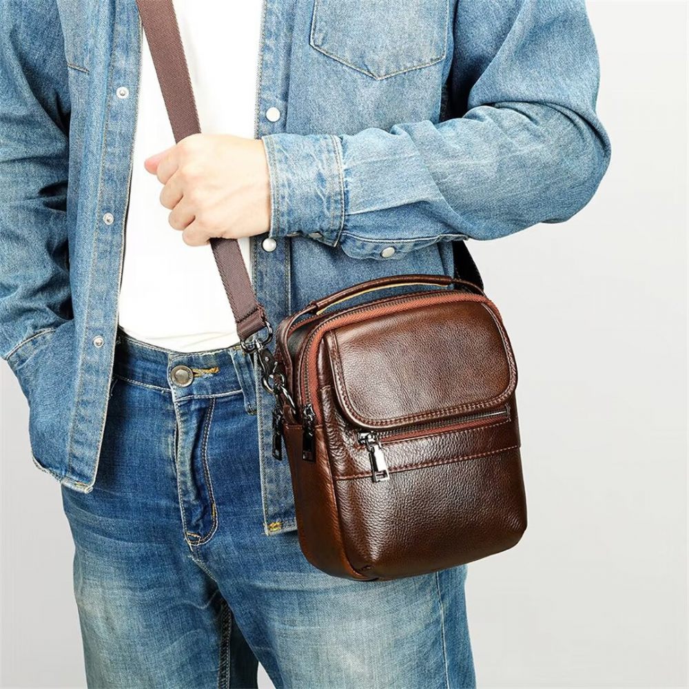 Sacs À Bandoulière Pour Hommes Sac Cuir Frontier La Mode - Noir