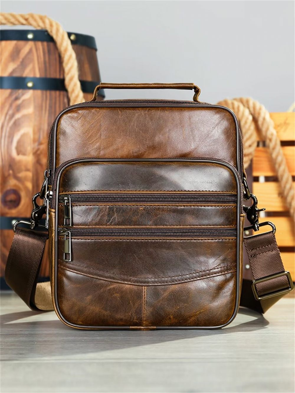 Sacs À Bandoulière Pour Hommes Sac Cuir Sophisticated Sojourn - Café