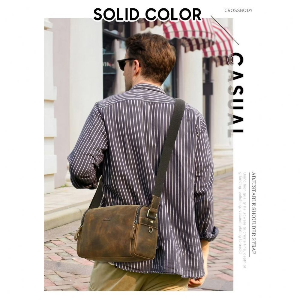 Sacs À Bandoulière Pour Hommes Sac Cuir Véritable - Café