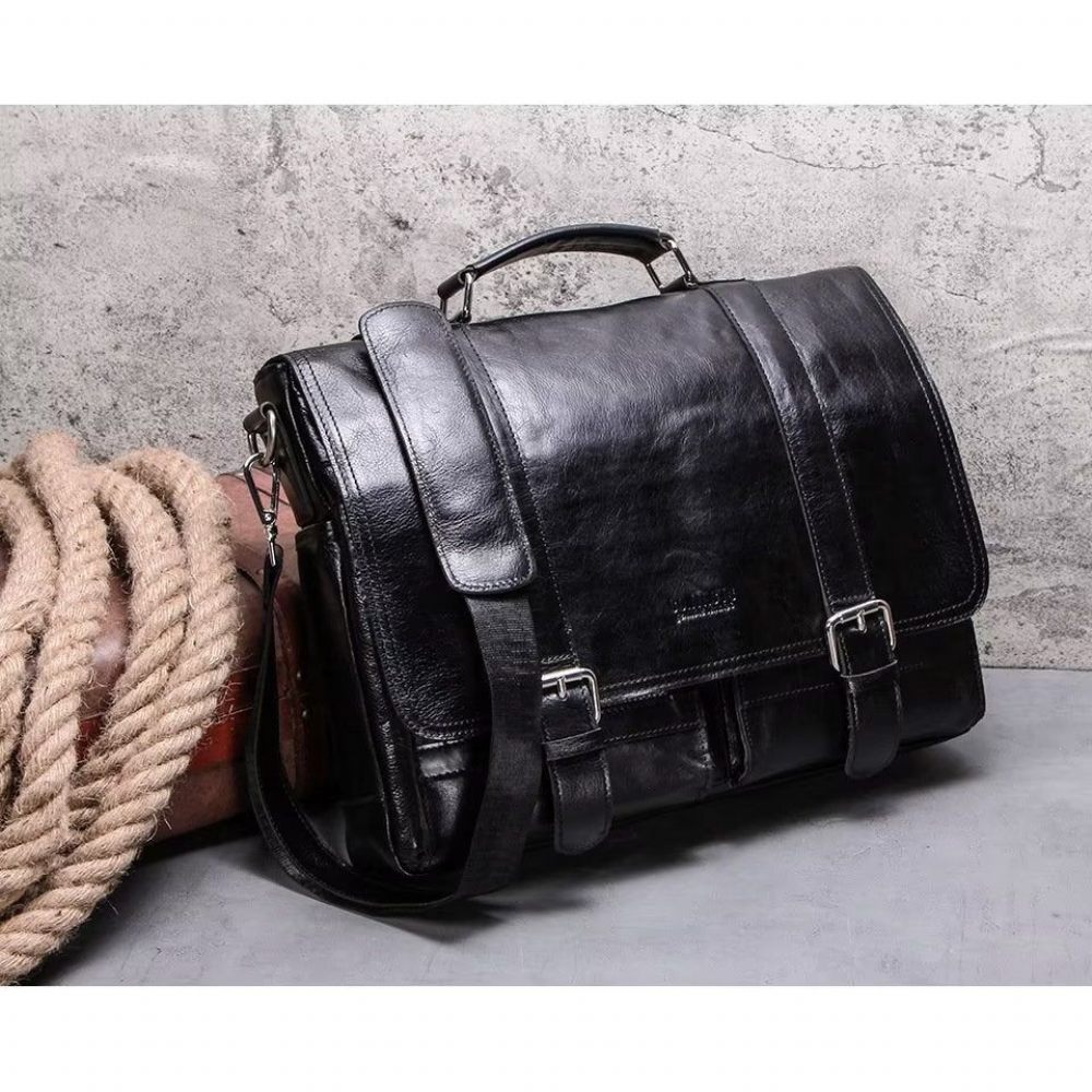 Sacs À Bandoulière Pour Hommes Sac Cuir Véritable Chic - Noir