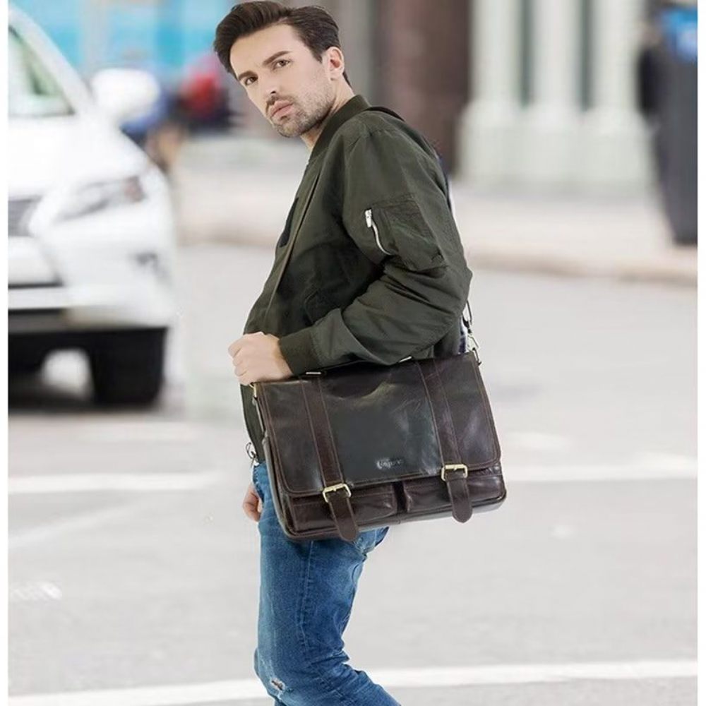 Sacs À Bandoulière Pour Hommes Sac Cuir Véritable Chic - Café